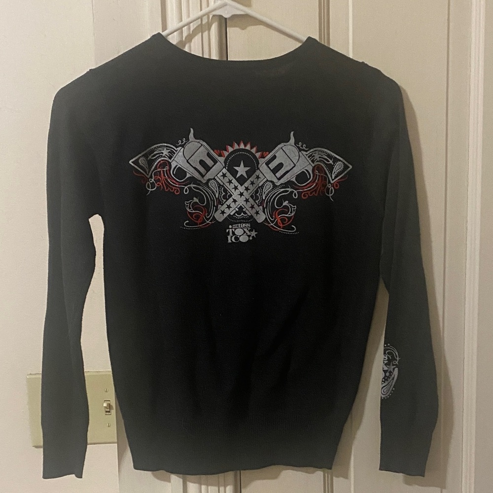 Toxico Charcoal Gray Button Down Graphic Back Cardigan